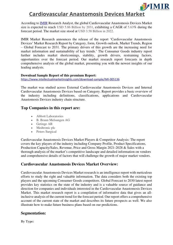 cardiovascular anastomosis devices market