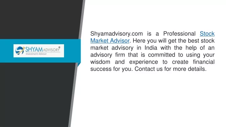 shyamadvisory com is a professional stock market