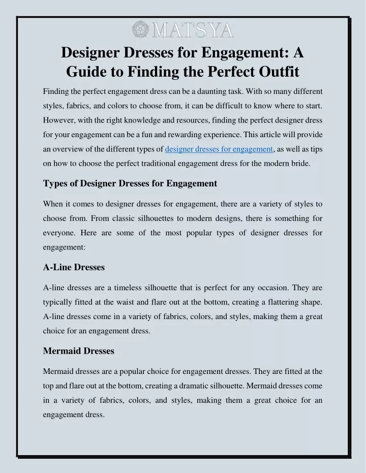 designer dresses for engagement a guide