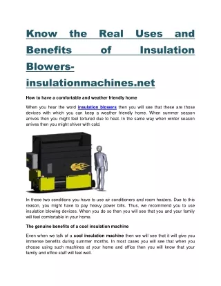 Know the Real Uses and Benefits of Insulation Blowers-insulationmachines.net