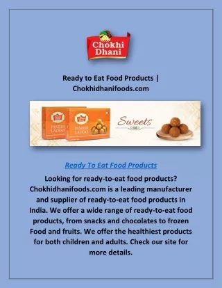 ready to eat food products chokhidhanifoods com