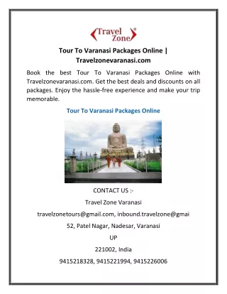 Tour To Varanasi Packages Online  Travelzonevaranasi.com