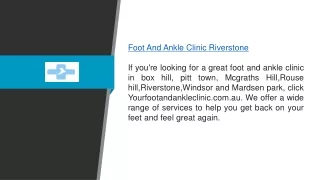 Foot and Ankle Clinic Riverstone  Yourfootandankleclinic.com.au