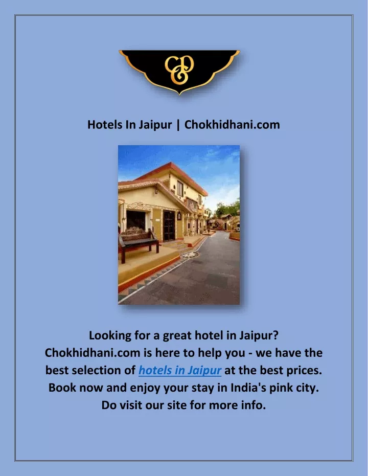 hotels in jaipur chokhidhani com