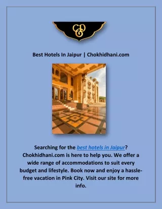 best hotels in jaipur chokhidhani com