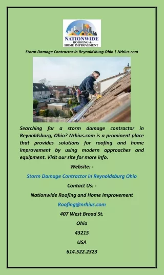 Storm Damage Contractor in Reynoldsburg Ohio  Nrhius