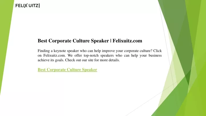 best corporate culture speaker felixuitz