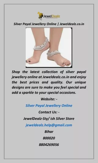 Silver Payal Jewellery Online  Jeweldealz.co.in