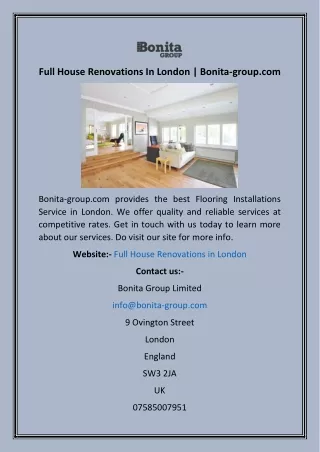 Full House Renovations In London  Bonita-group