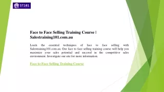 face to face selling training course