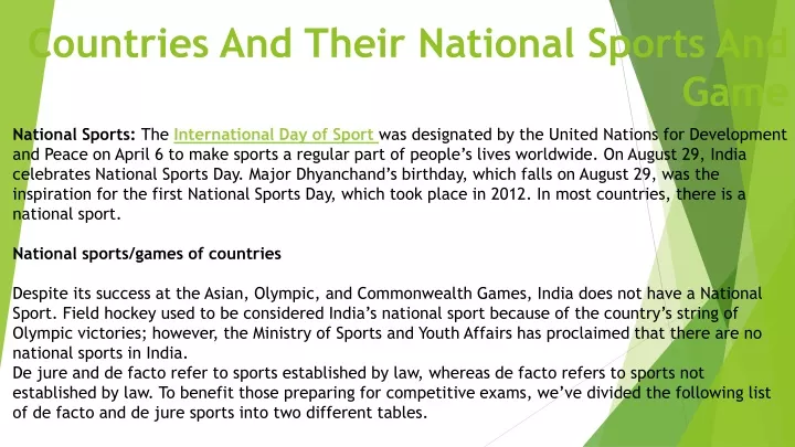 countries and their national sports and game