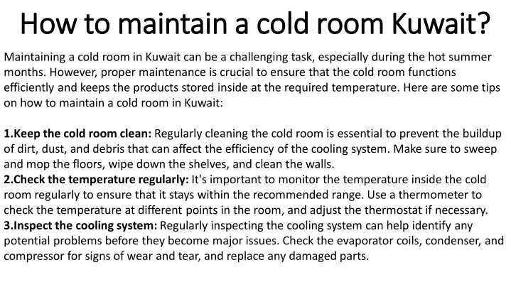 how to maintain a cold room kuwait