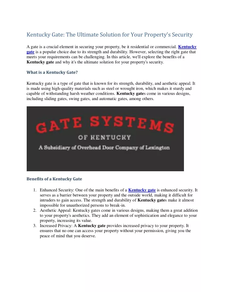 kentucky gate the ultimate solution for your
