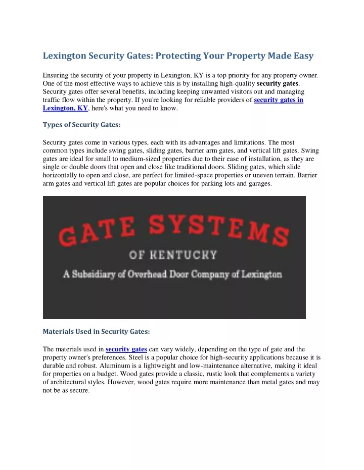 lexington security gates protecting your property