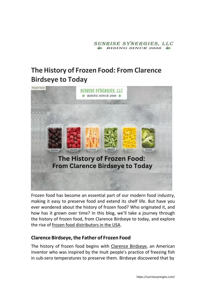 thehistoryoffrozenfood fromclarence birdseyeto