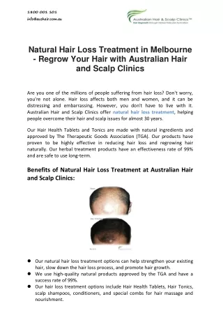 Natural Hair Loss Treatment in Melbourne - Regrow Your Hair with Australian Hair and Scalp Clinics