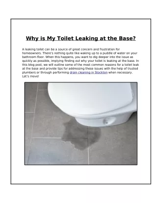 What is Causing My Toilet to Leak at the Base?