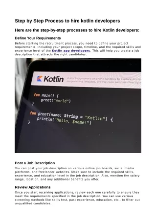Step by Step Process to hire kotlin developers