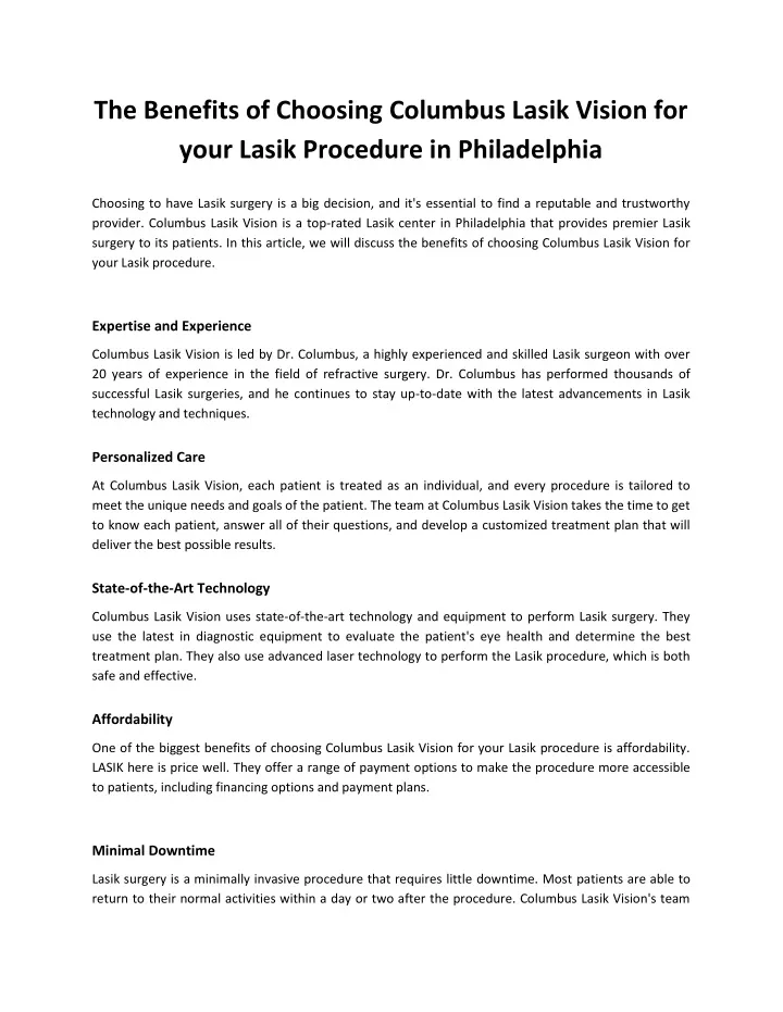 the benefits of choosing columbus lasik vision