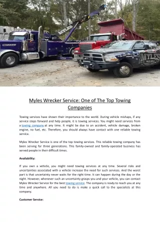 Myles Wrecker Service: One of The Top Towing Companies