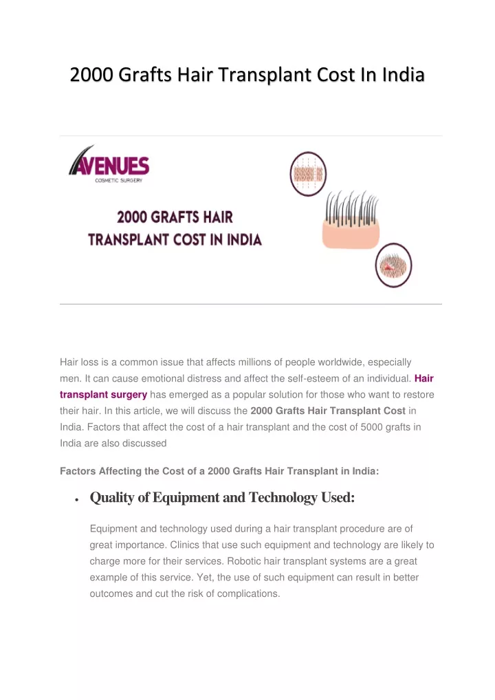 2000 grafts hair transplant cost in india