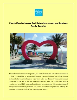 Puerto Morelos Luxury Real Estate Investment and Boutique Realty Operator