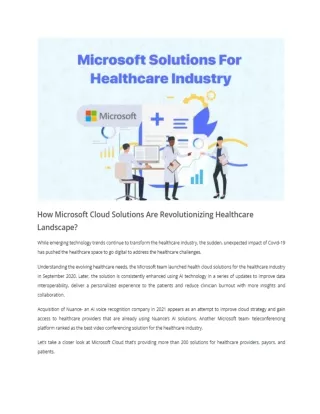 How Microsoft Cloud Solutions Are Revolutionizing Healthcare Landscape