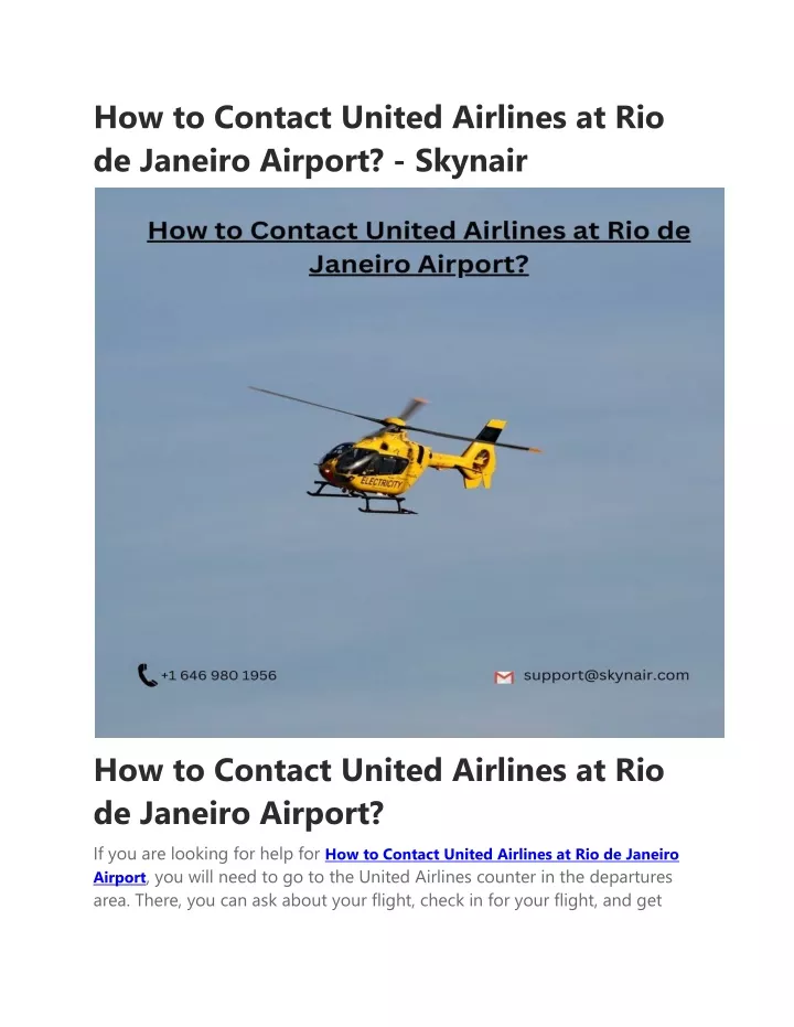 how to contact united airlines at rio de janeiro