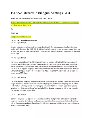 tsl 552 literacy in bilingual settings gcu