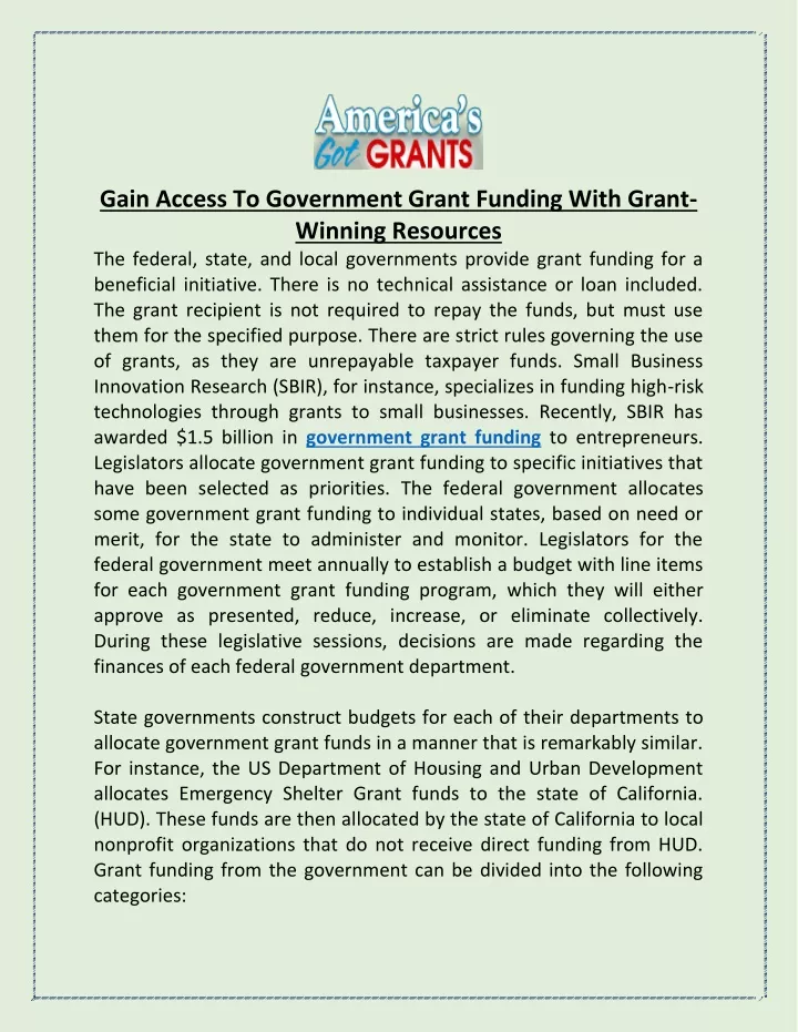 gain access to government grant funding with