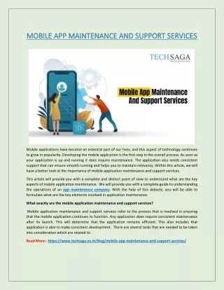 MOBILE APP MAINTENANCE AND SUPPORT SERVICES