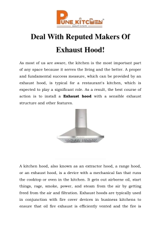 Exhaust Hood Manufacturers In Pune Call-9766641022