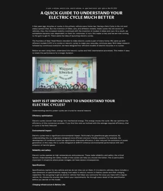 A QUICK GUIDE TO UNDERSTAND YOUR ELECTRIC CYCLE MUCH BETTER