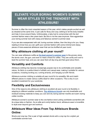 ELEVATE YOUR BORING WOMEN'S SUMMER WEAR STYLES TO THE TRENDIEST WITH ATHLEISURE