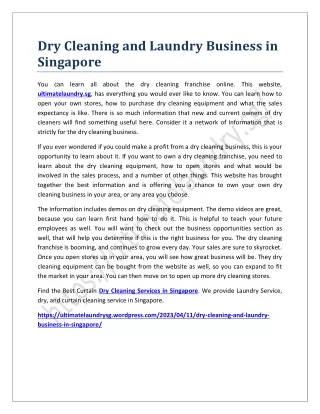 Dry Cleaning and Laundry Business in Singapore