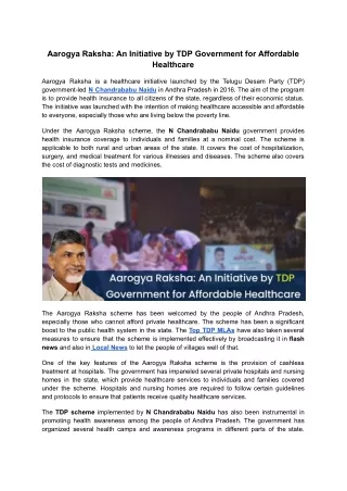 Aarogya Raksha_ An Initiative by TDP Government for Affordable Healthcare