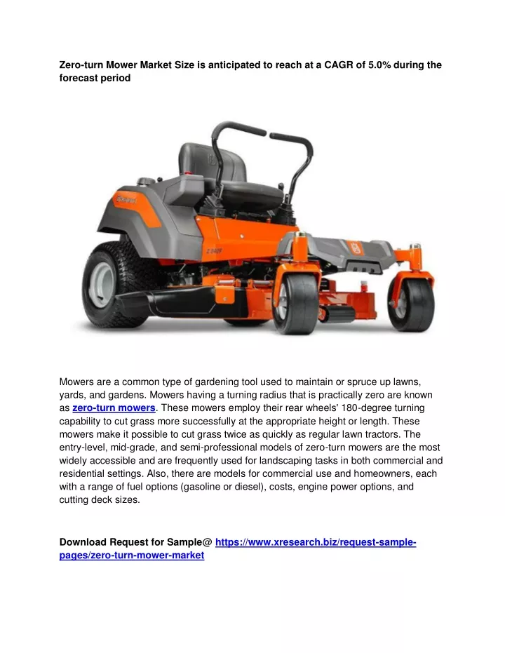 zero turn mower market size is anticipated