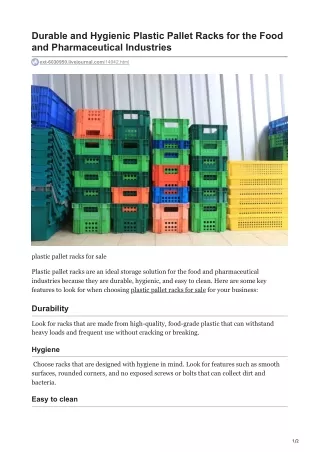 Durable and Hygienic Plastic Pallet Racks for the Food and Pharmaceutical Industries