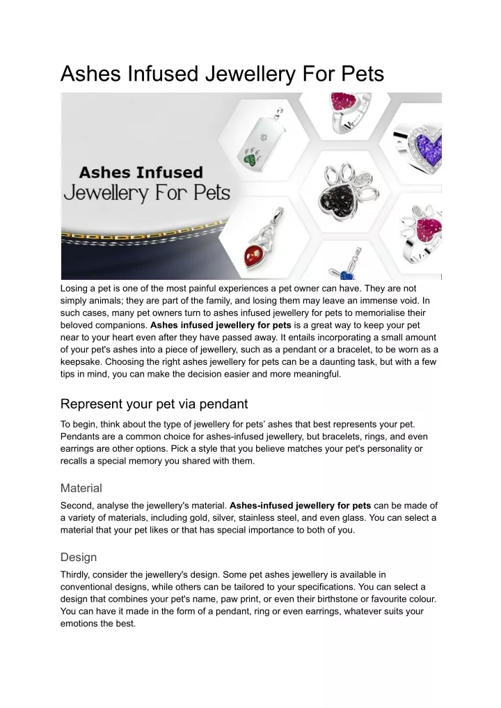 ashes infused jewellery for pets