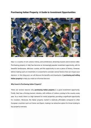 Purchasing Italian Property_ A Guide to Investment Opportunities