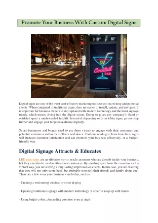 Promote Your Business With Custom Digital Signs