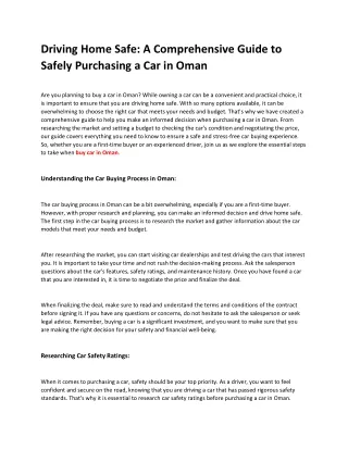 Driving Home Safe A Comprehensive Guide to Safely Purchasing a Car in Oman