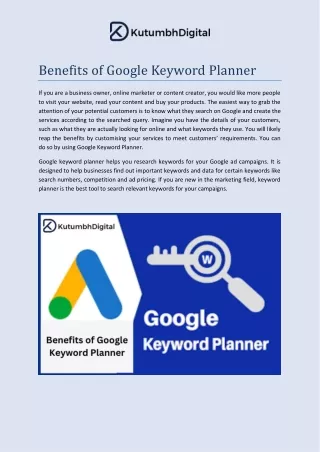 Benefits of Google Keyword Planner