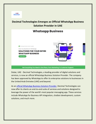 decimal technologies emerges as official whatsapp