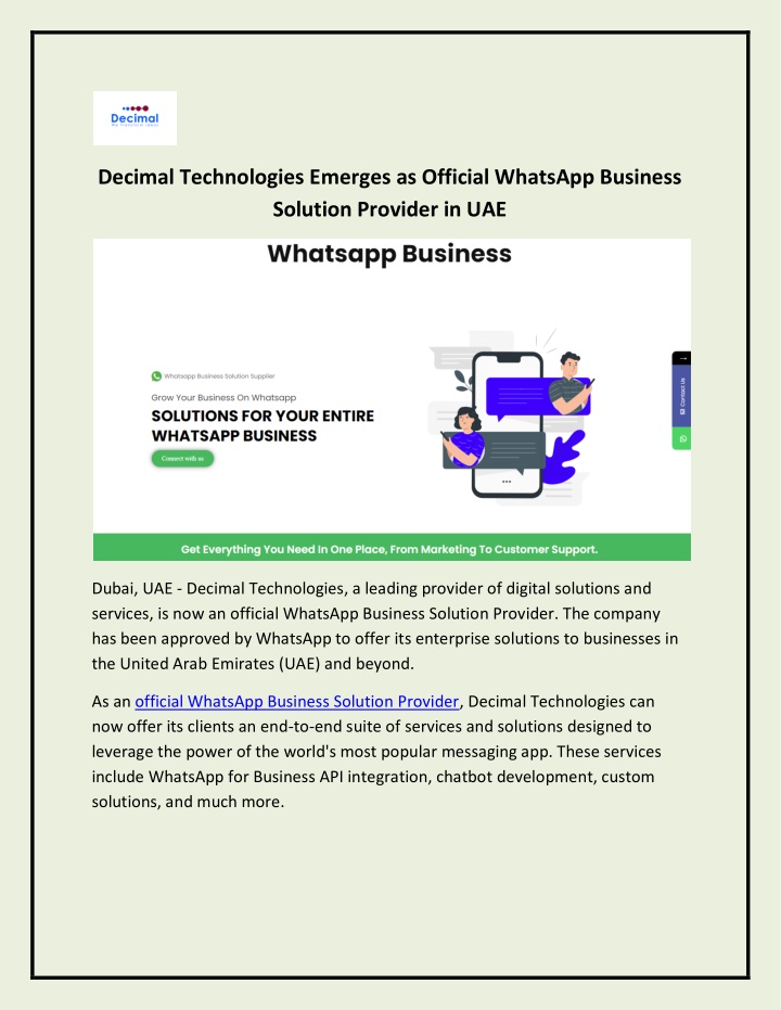 decimal technologies emerges as official whatsapp