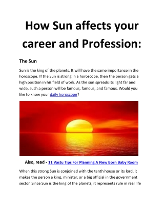 How Sun affects your career and Profession