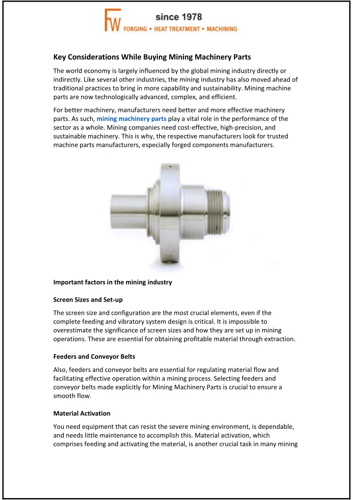 key considerations while buying mining machinery