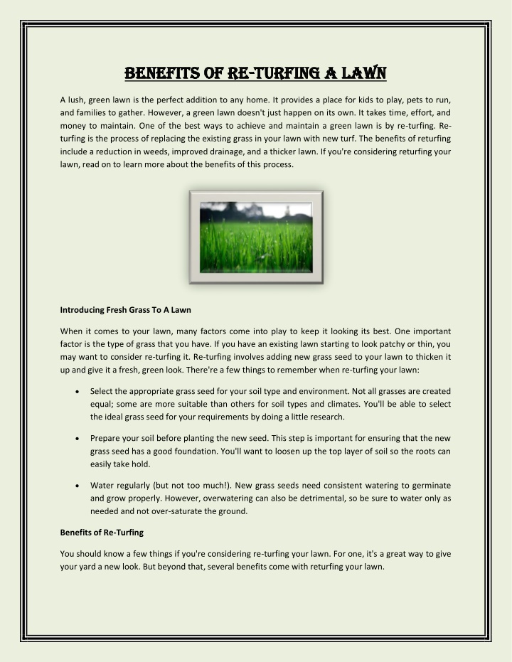 benefits of re benefits of re turfing a lawn