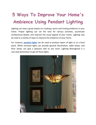 5 Ways To Improve Your Home's Ambience Using Pendant Lighting