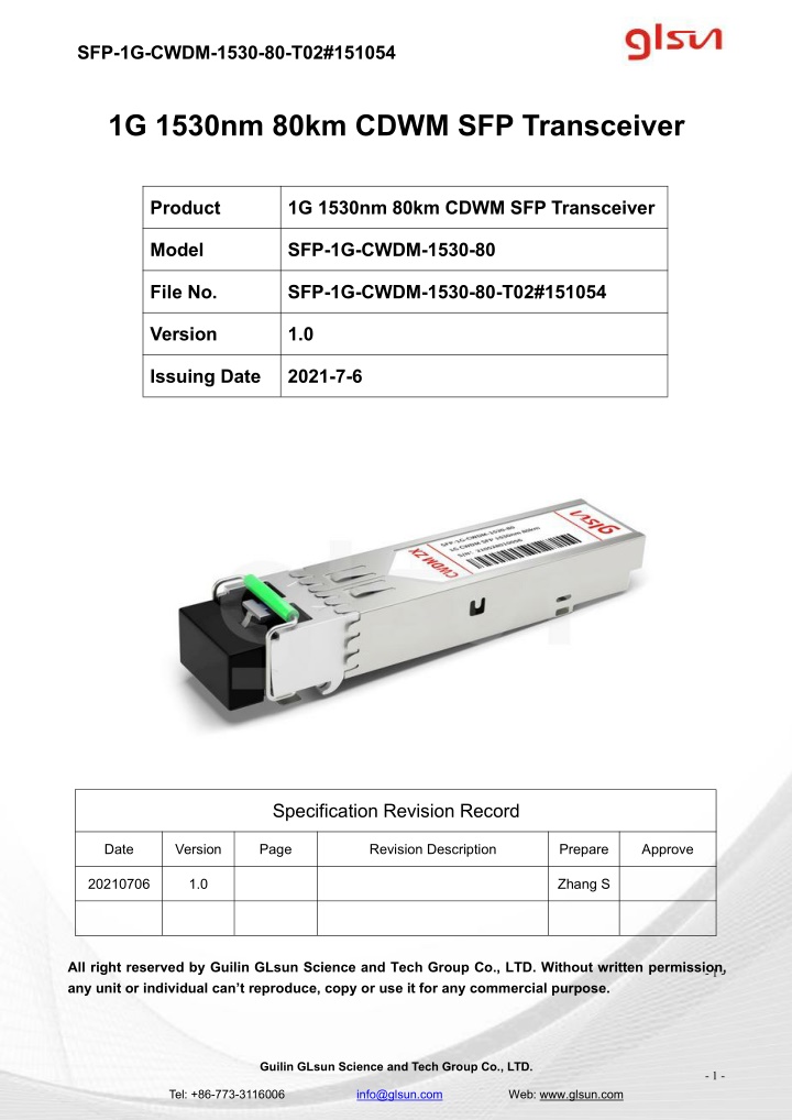 sfp 1g cwdm 1530 80 t02 151054